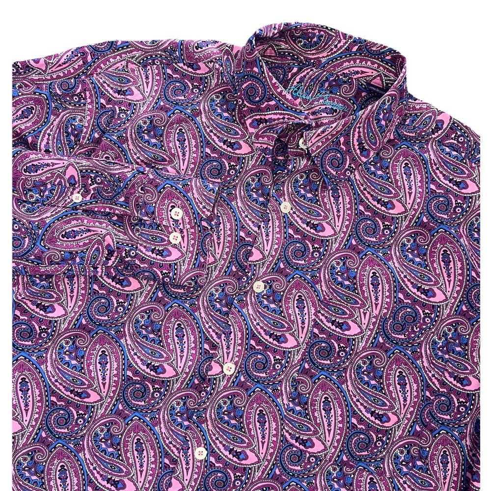 Alan Flusser Shirt Men L Button Down All Over Print‎ Paisley Western Pink Retro